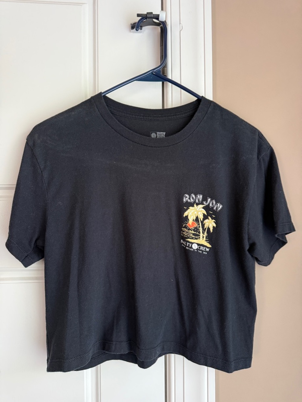 Ron Jon Black Palm Graphic Crop Tee with Yellow Accents